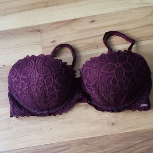 PINK Victoria's Secret wine lace date pushup bra